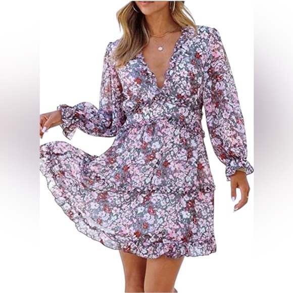 AURA the Label Boho Floral Mini Puff Sleeve Dress Size XL - Picture 1 of 16